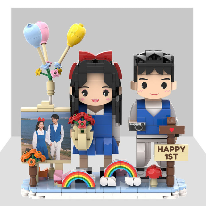 Mini You + Roses — hand-built brick figure from your photo