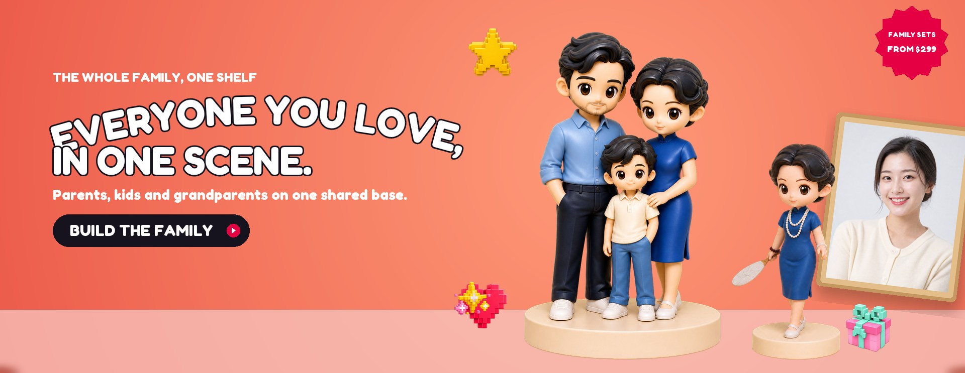 Custom chibi 3D family set sculpted from your photos