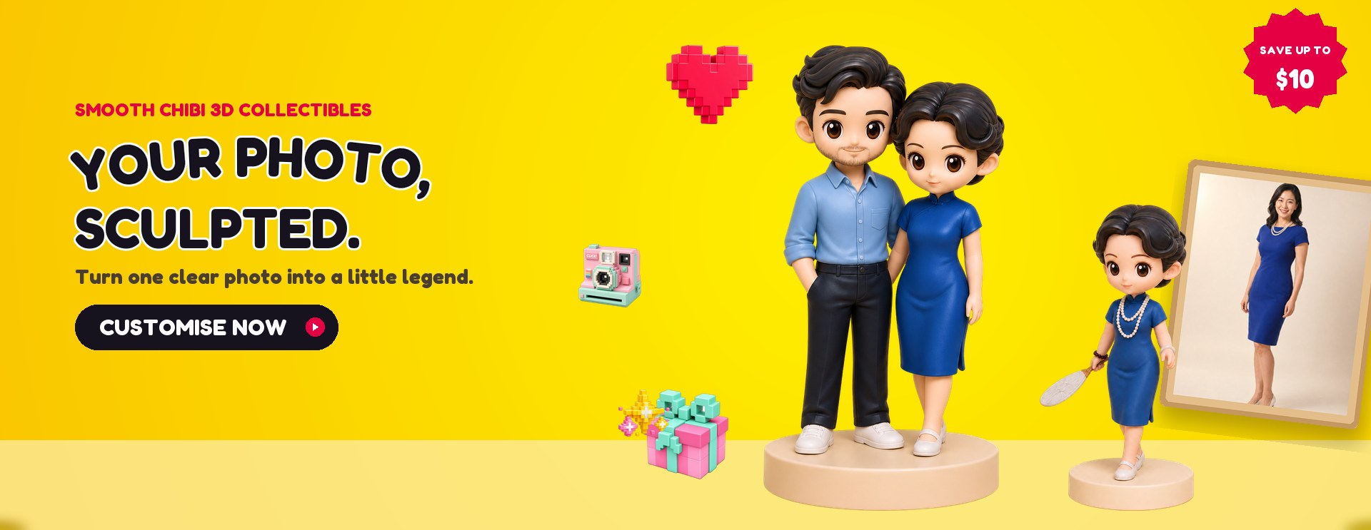 Custom chibi 3D couple figure sculpted from your photo