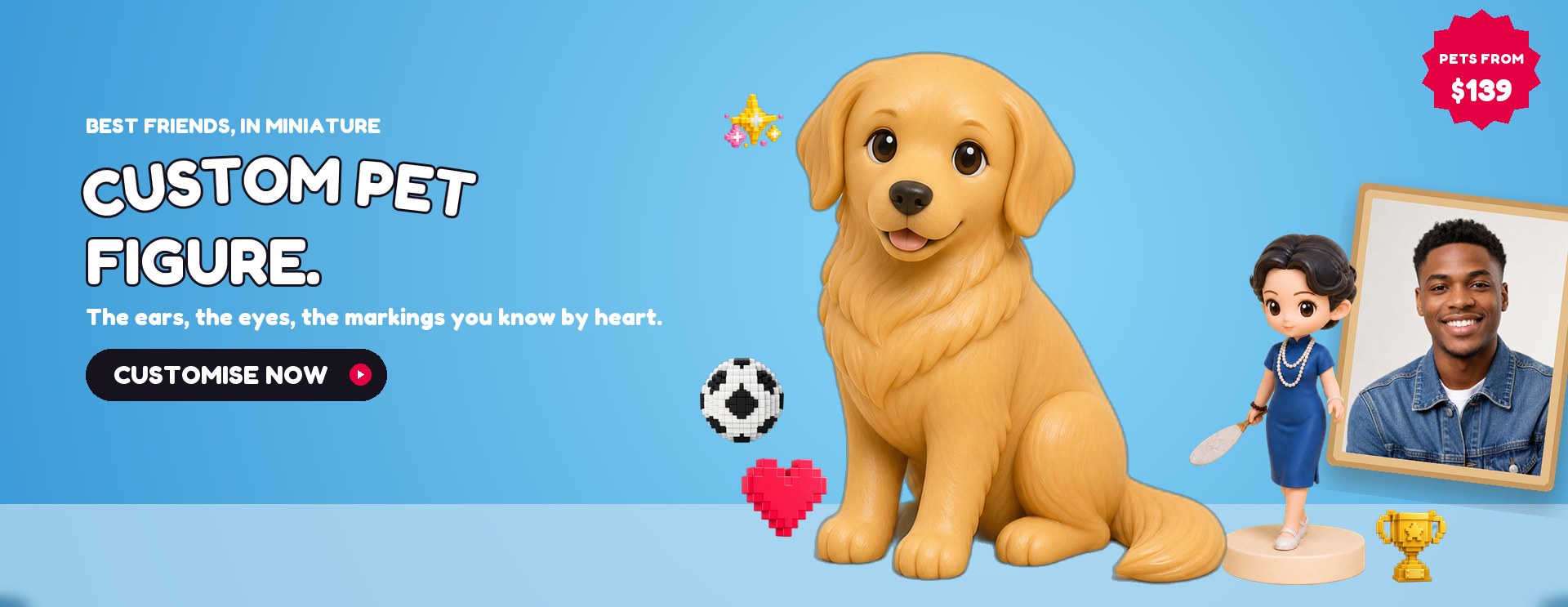Custom chibi 3D pet figure sculpted from your pet photo