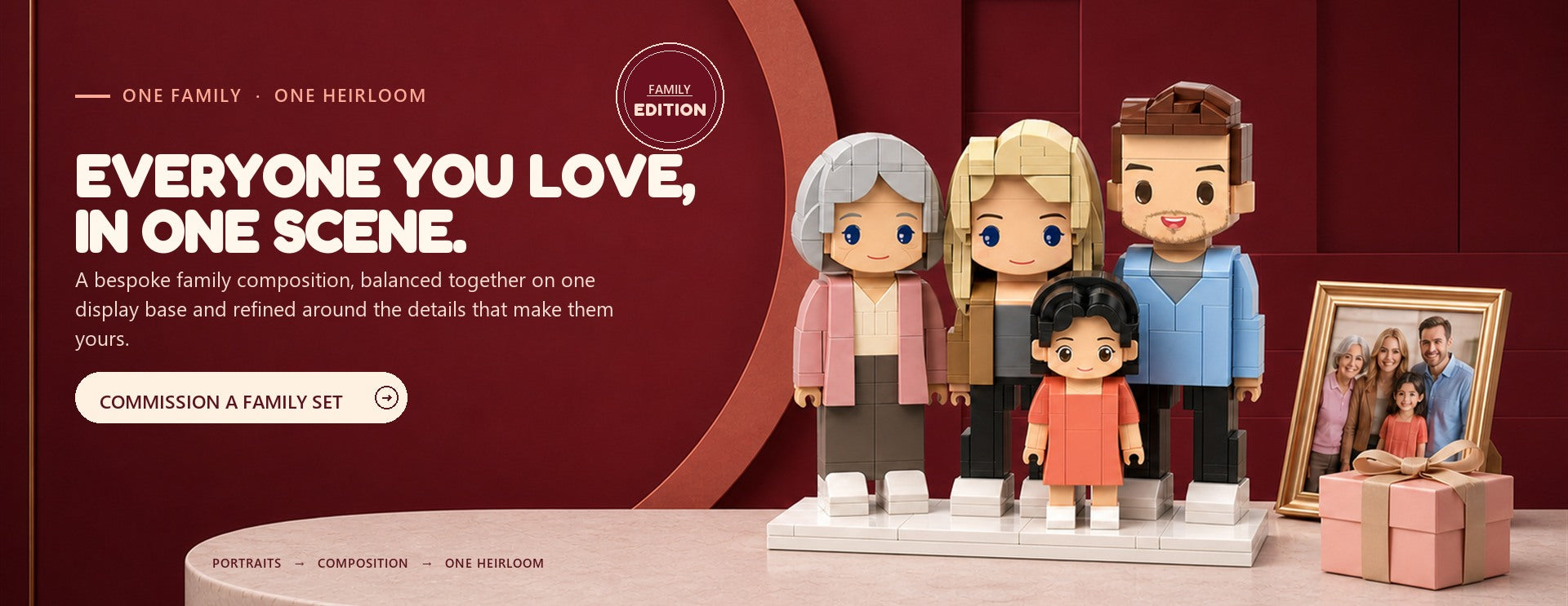 Premium custom Brick family composition presented as one heirloom display