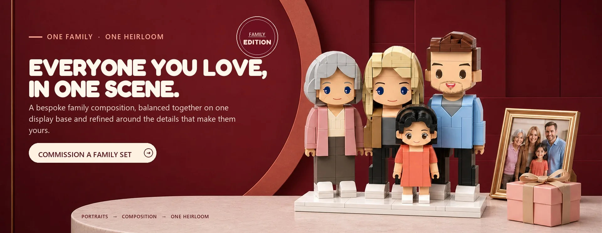 Premium custom Brick family composition presented as one heirloom display