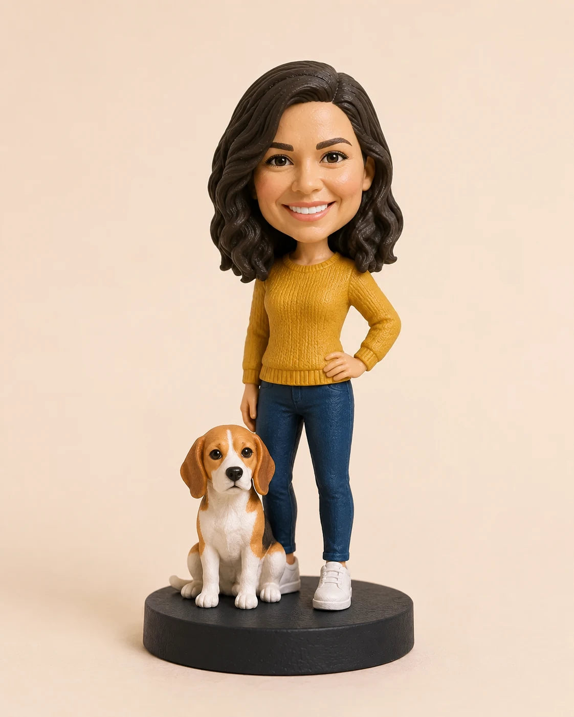 A person and their dog in the bobble cut on one shared base